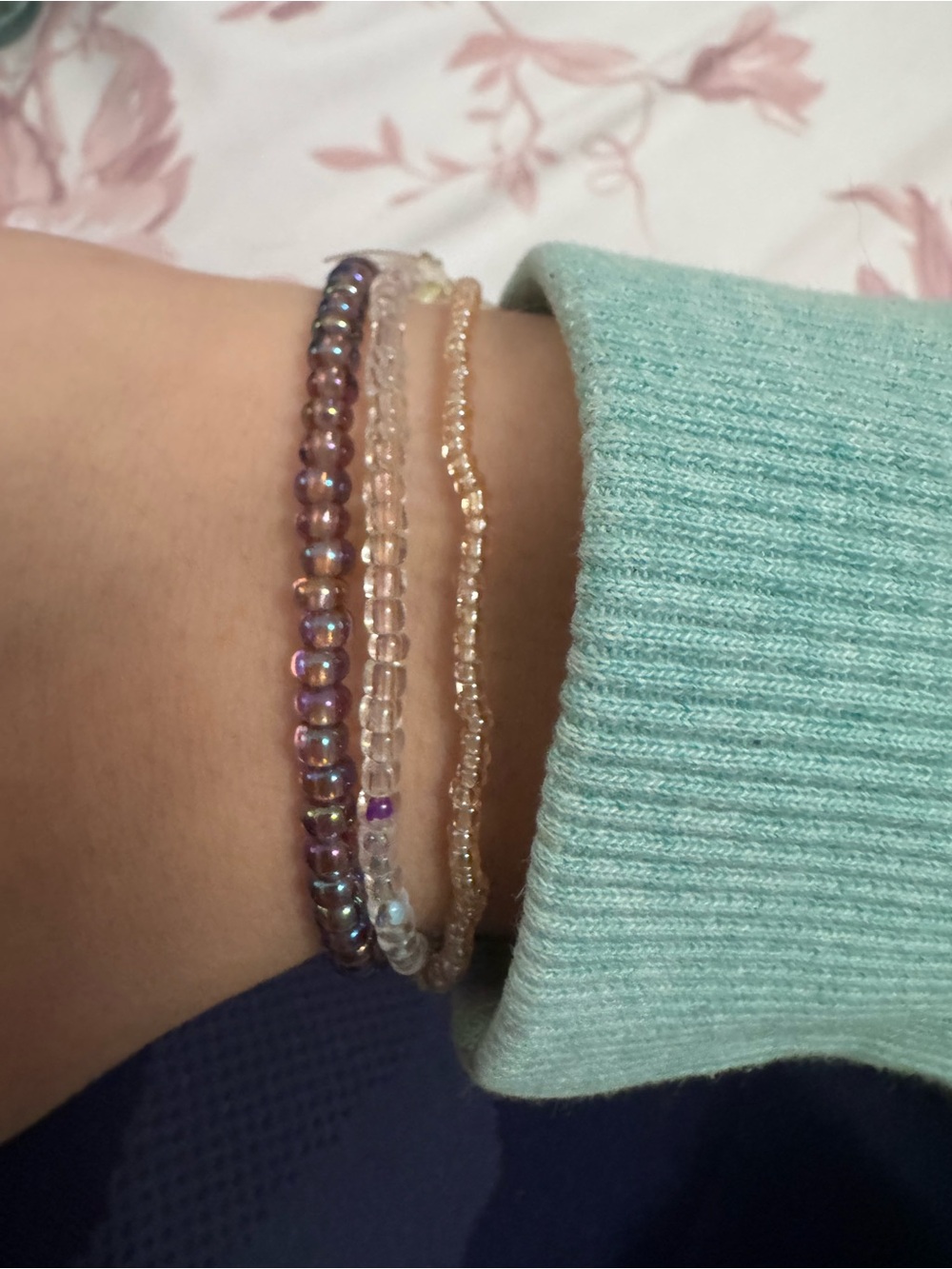 Delicate Iridescent & Rose Gold Beaded Bracelet Set